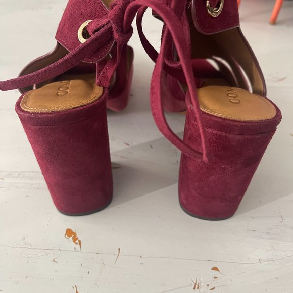 Coach Minetta Color Block Suede Heels Pink Burgundy Block Heel Ankle Tie Sz 8.5 - Picture 4 of 9